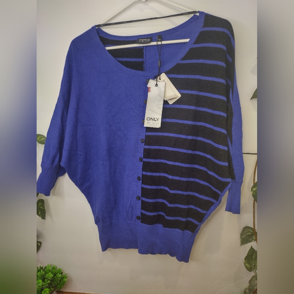 Women's Blue And Black 2 Way Sweater By Only